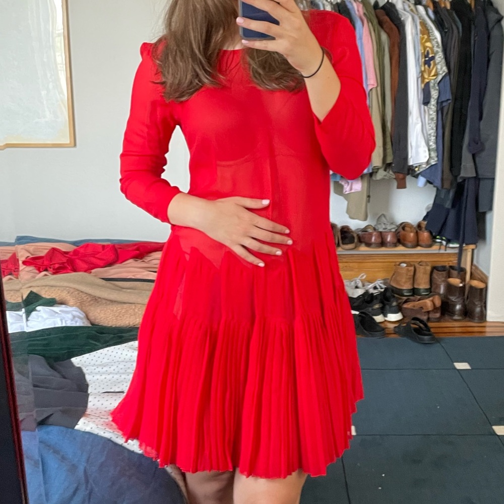 Alexa Chung for Madewell Red Pleated Dress size 2